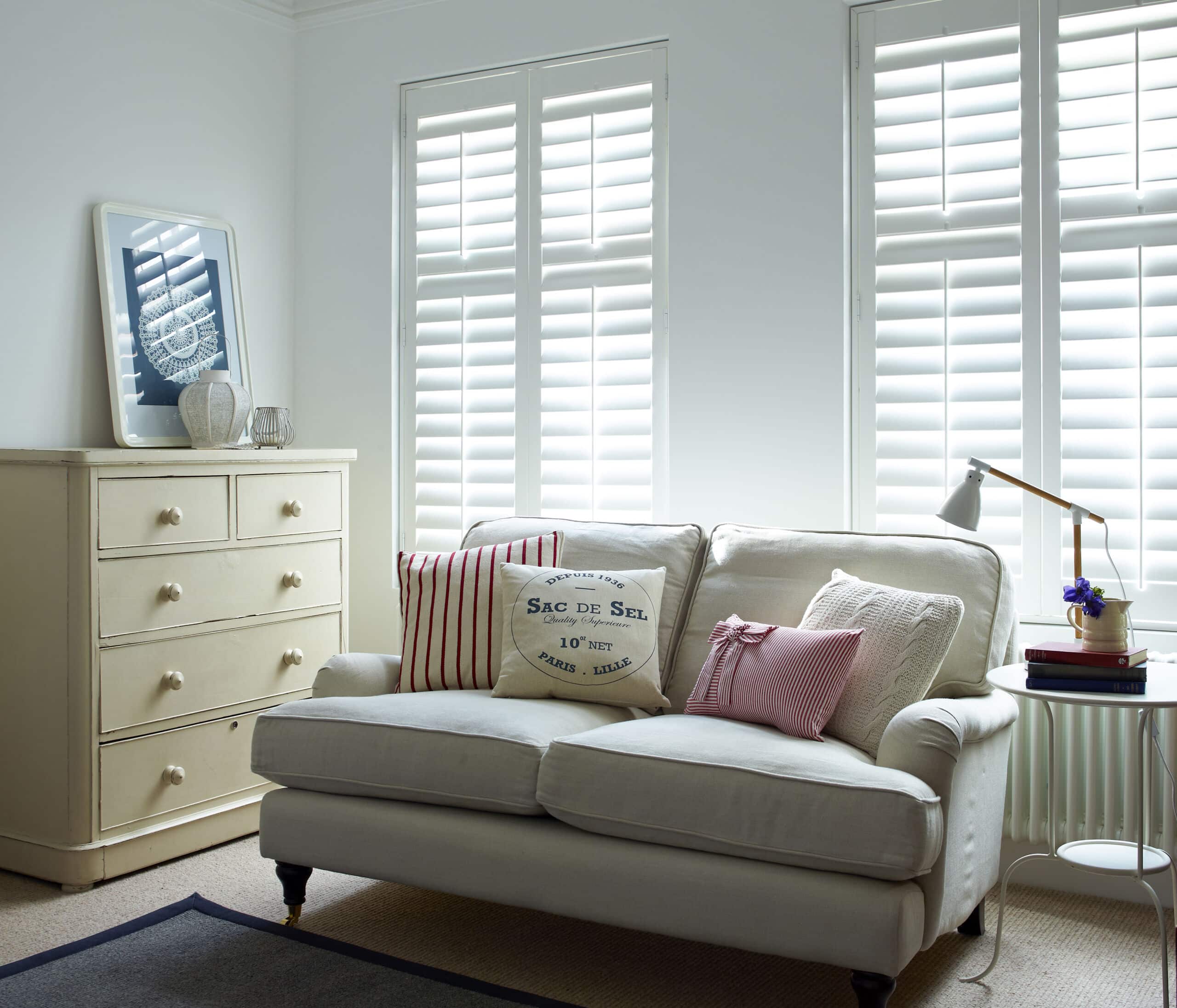 Basswood White Full Height Mid rail scaled Blinds, Shutters & Awnings Warwickshire - Shady Blinds & Shutters Nuneaton